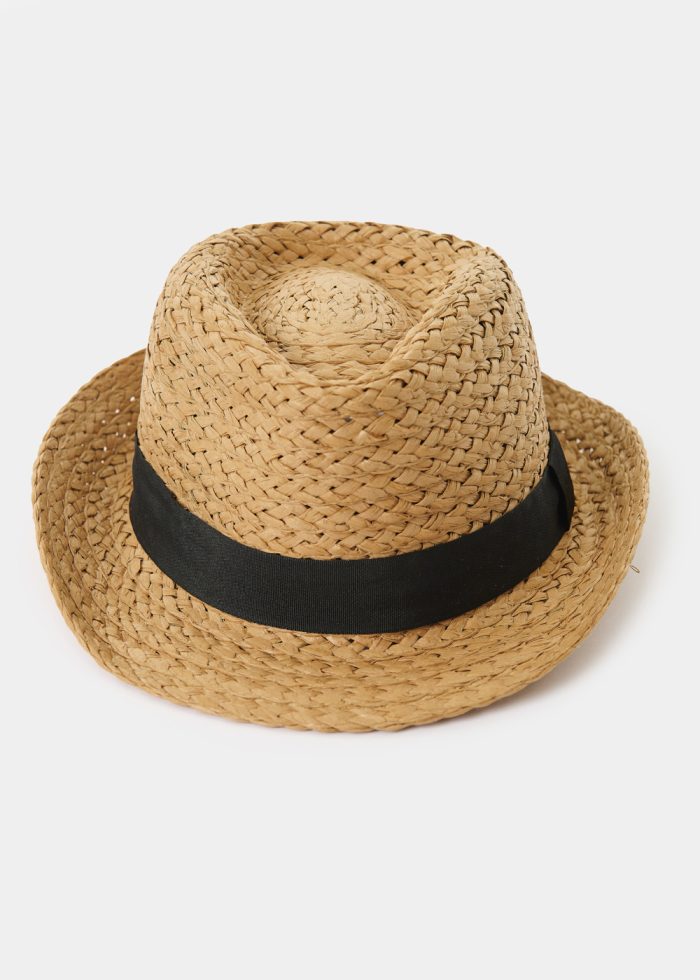 Brown Kids Straw Fedora Hat 2 - Image 2